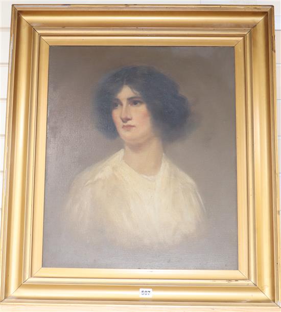 20th Century School, head and shoulder portrait of a lady, oil on canvas, 60cm x 50cm